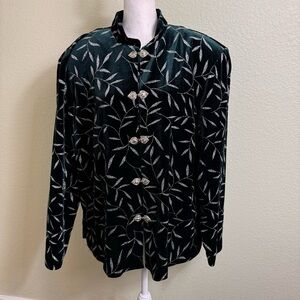 J.B.S. LTD Women's Jacket Size 22W Dark Green Silver Glitter Poly Spandex Leaves